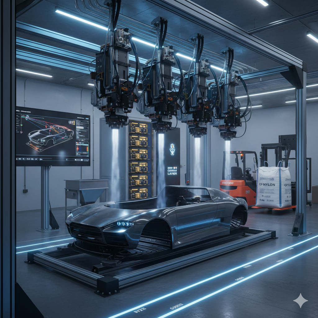 RDF-2 Octo-Nexus — 8-head synchronous gantry compiling a vehicle chassis under Blackwell EI orchestration